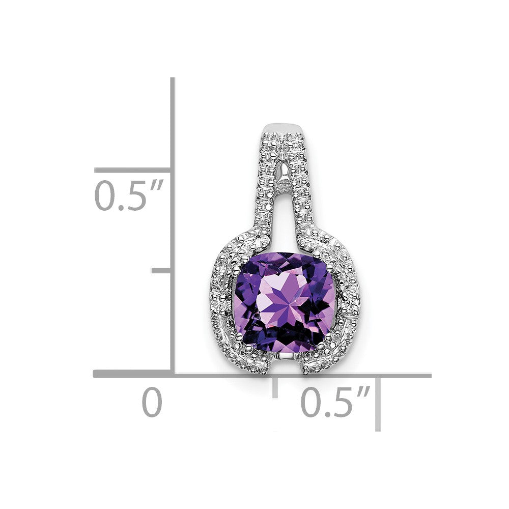 14k White Gold Cushion Amethyst and Real Diamond Pendant