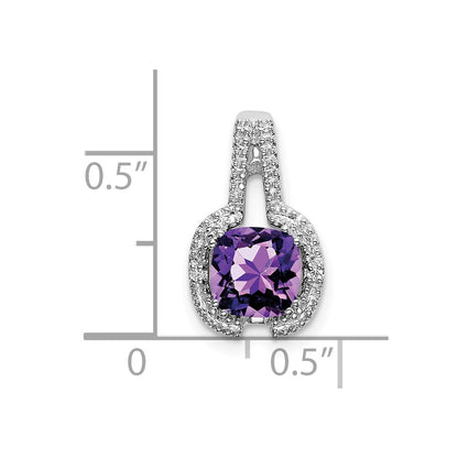 14k White Gold Cushion Amethyst and Real Diamond Pendant