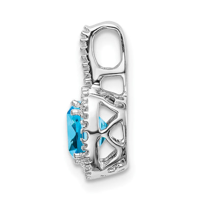14k White Gold Cushion Blue Topaz and Real Diamond Pendant