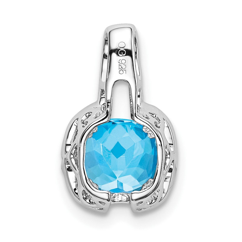 14k White Gold Cushion Blue Topaz and Real Diamond Pendant