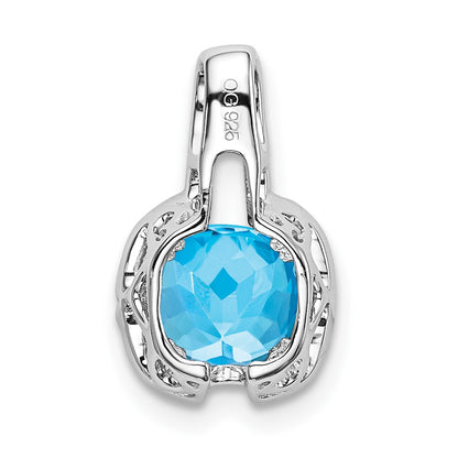 14k White Gold Cushion Blue Topaz and Real Diamond Pendant