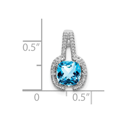 14k White Gold Cushion Blue Topaz and Real Diamond Pendant