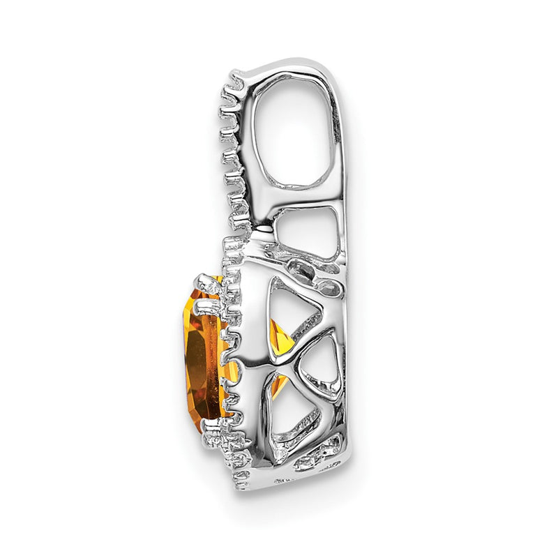 14k White Gold Cushion Citrine and Real Diamond Pendant