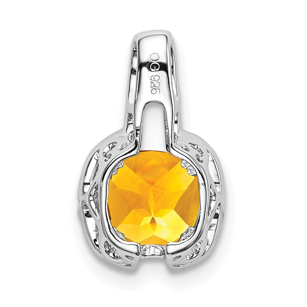 14k White Gold Cushion Citrine and Real Diamond Pendant