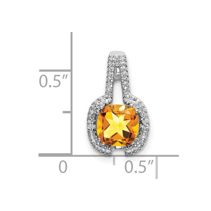 14k White Gold Cushion Citrine and Real Diamond Pendant