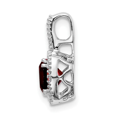 14k White Gold Cushion Garnet and Real Diamond Pendant