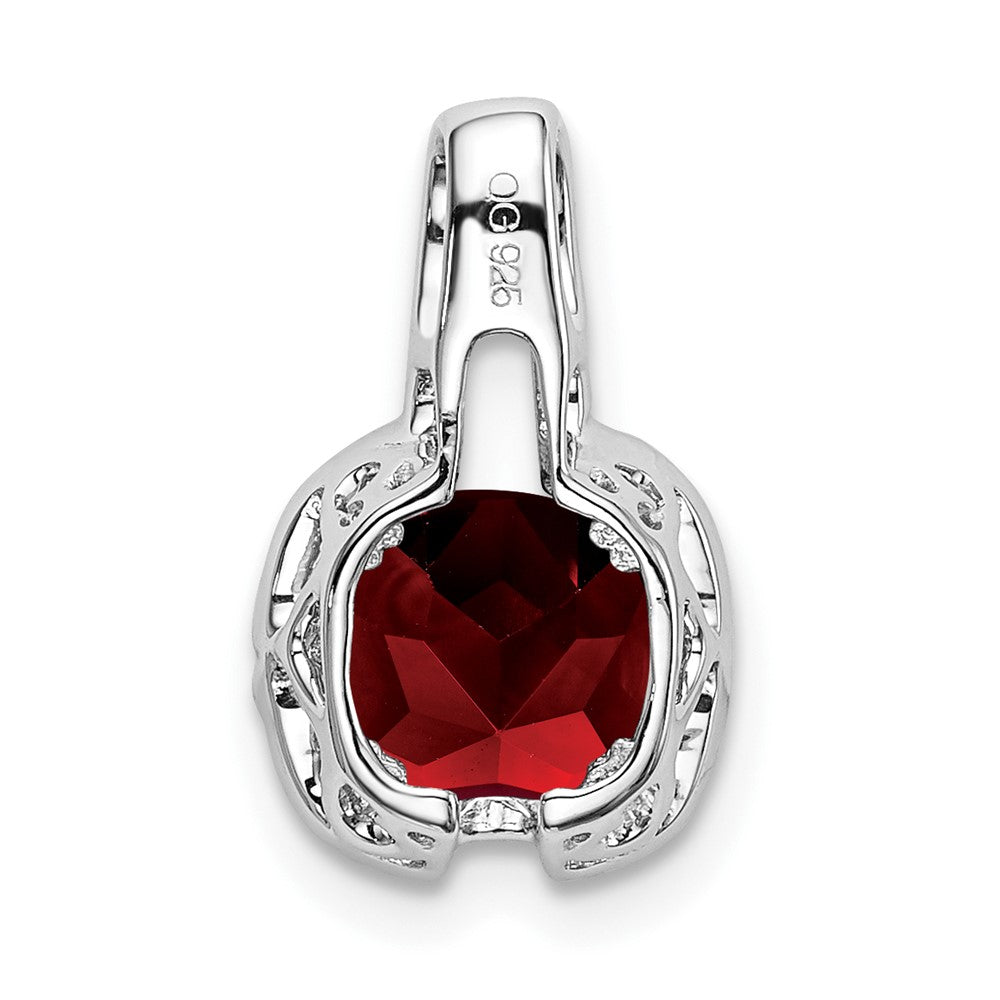 14k White Gold Cushion Garnet and Real Diamond Pendant