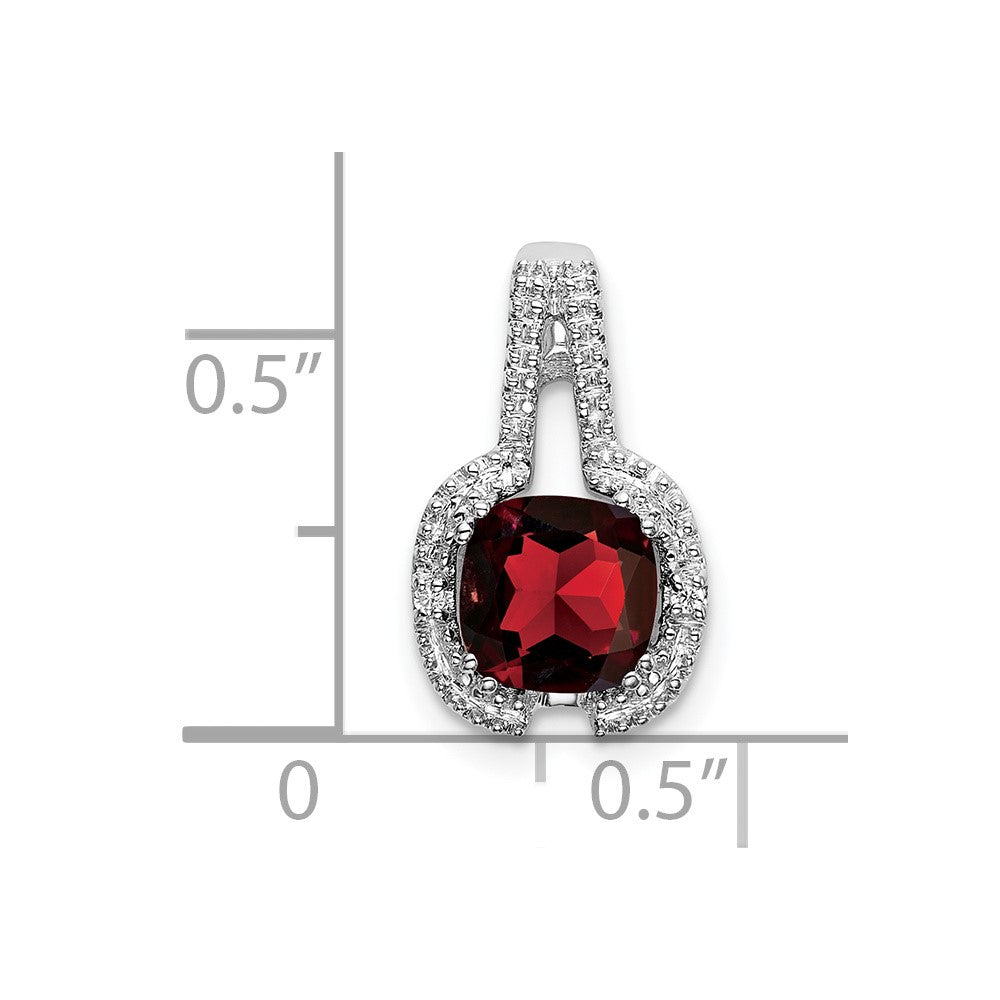 14k White Gold Cushion Garnet and Real Diamond Pendant