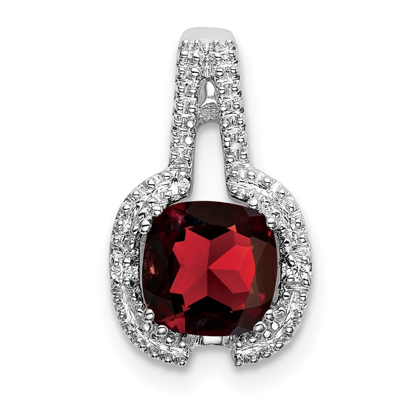 14k White Gold Cushion Garnet and Real Diamond Pendant