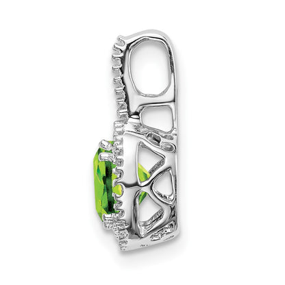 14k White Gold Cushion Peridot and Real Diamond Pendant