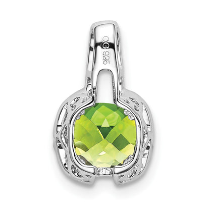 14k White Gold Cushion Peridot and Real Diamond Pendant
