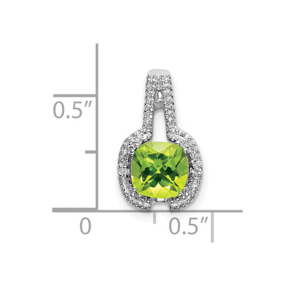 14k White Gold Cushion Peridot and Real Diamond Pendant