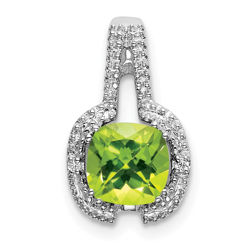 14k White Gold Cushion Peridot and Real Diamond Pendant