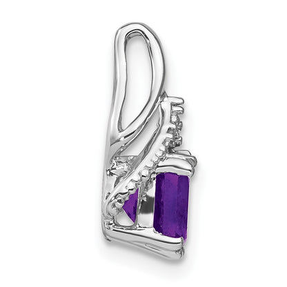 14k White Gold Cushion Amethyst and Real Diamond Pendant
