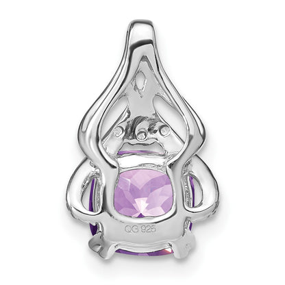 14k White Gold Cushion Amethyst and Real Diamond Pendant
