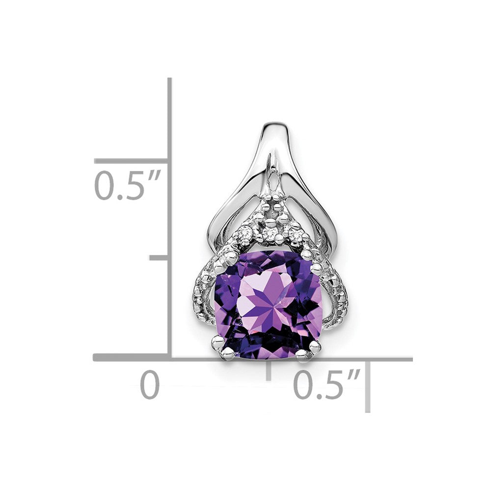 14k White Gold Cushion Amethyst and Real Diamond Pendant
