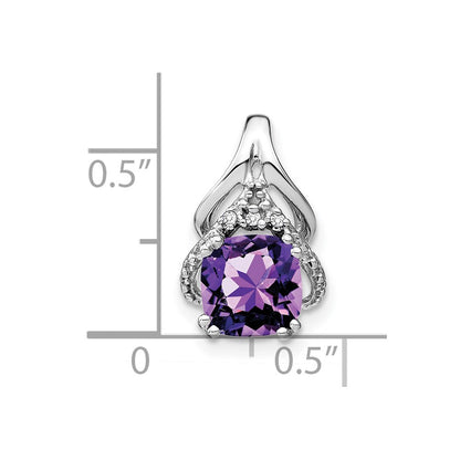 14k White Gold Cushion Amethyst and Real Diamond Pendant