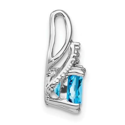 14k White Gold Cushion Blue Topaz and Real Diamond Pendant