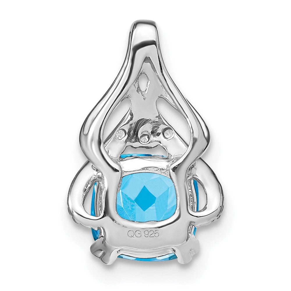 14k White Gold Cushion Blue Topaz and Real Diamond Pendant