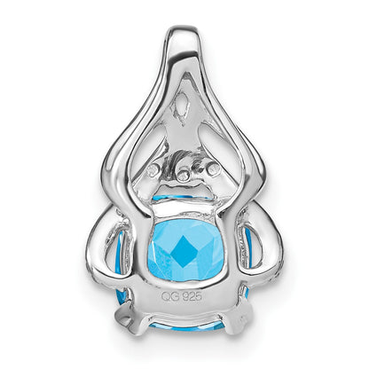 14k White Gold Cushion Blue Topaz and Real Diamond Pendant