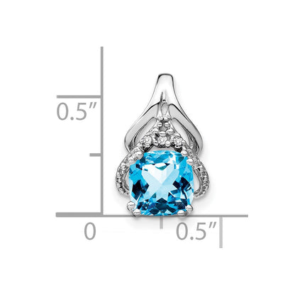 14k White Gold Cushion Blue Topaz and Real Diamond Pendant
