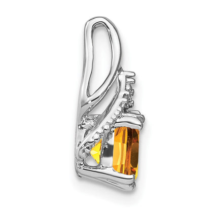 14k White Gold Cushion Citrine and Real Diamond Pendant