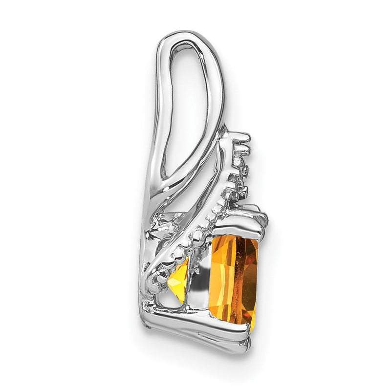 14k White Gold Cushion Citrine and Real Diamond Pendant