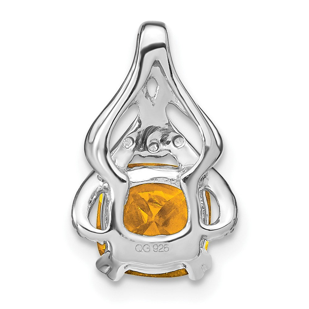 14k White Gold Cushion Citrine and Real Diamond Pendant