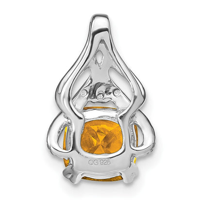 14k White Gold Cushion Citrine and Real Diamond Pendant