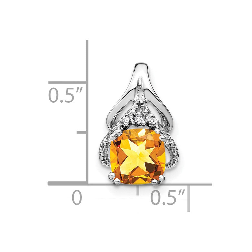 14k White Gold Cushion Citrine and Real Diamond Pendant