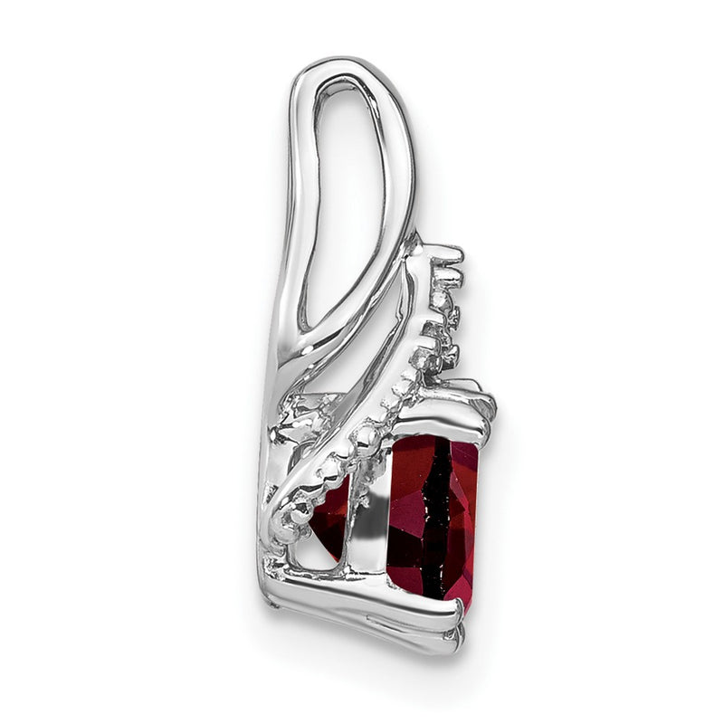 14k White Gold Cushion Garnet and Real Diamond Pendant