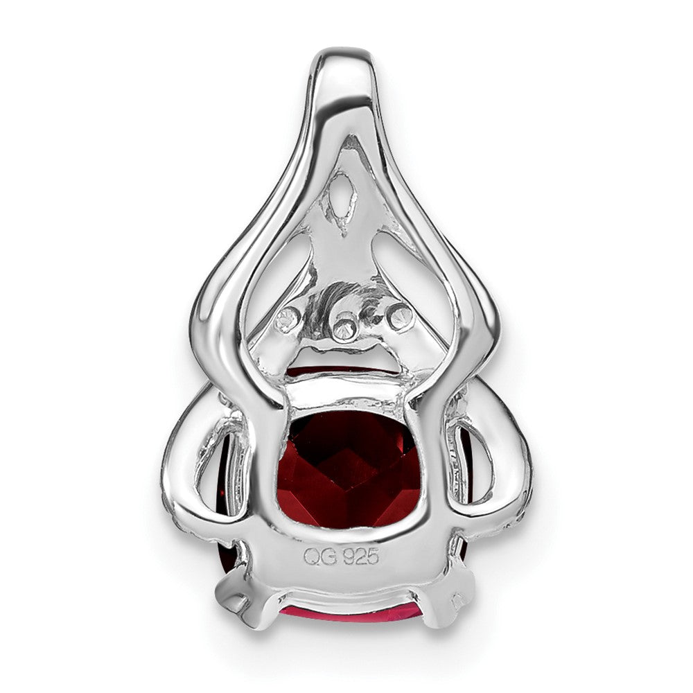 14k White Gold Cushion Garnet and Real Diamond Pendant