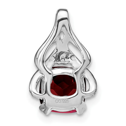 14k White Gold Cushion Garnet and Real Diamond Pendant