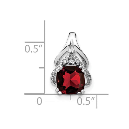 14k White Gold Cushion Garnet and Real Diamond Pendant