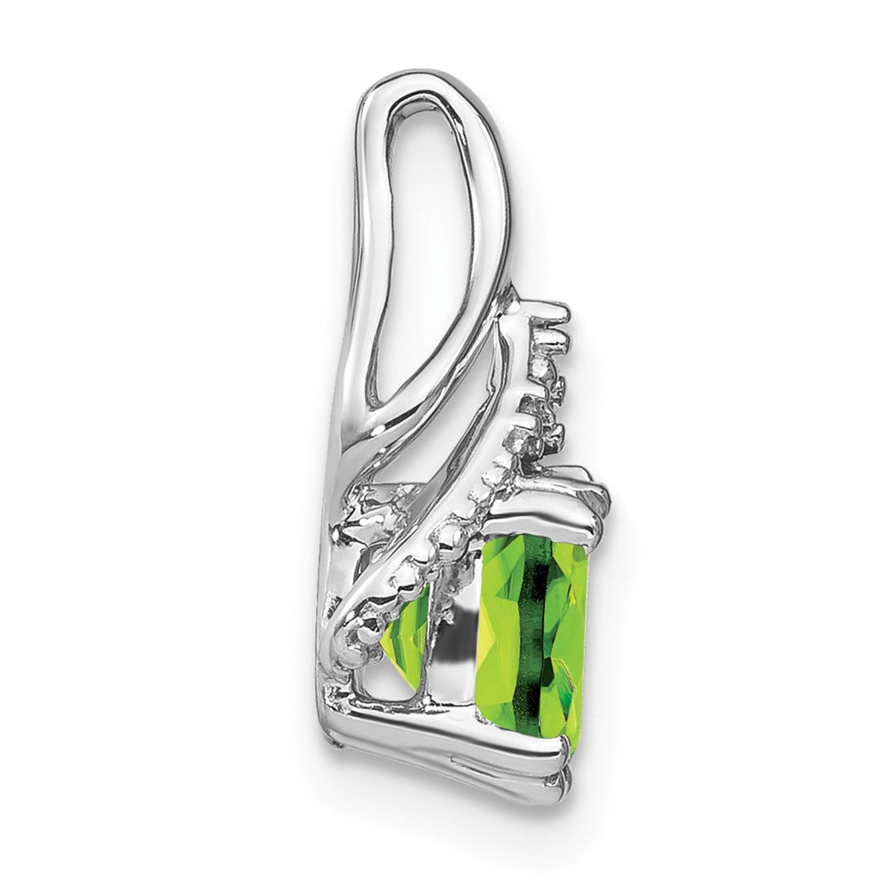 14k White Gold Cushion Peridot and Real Diamond Pendant