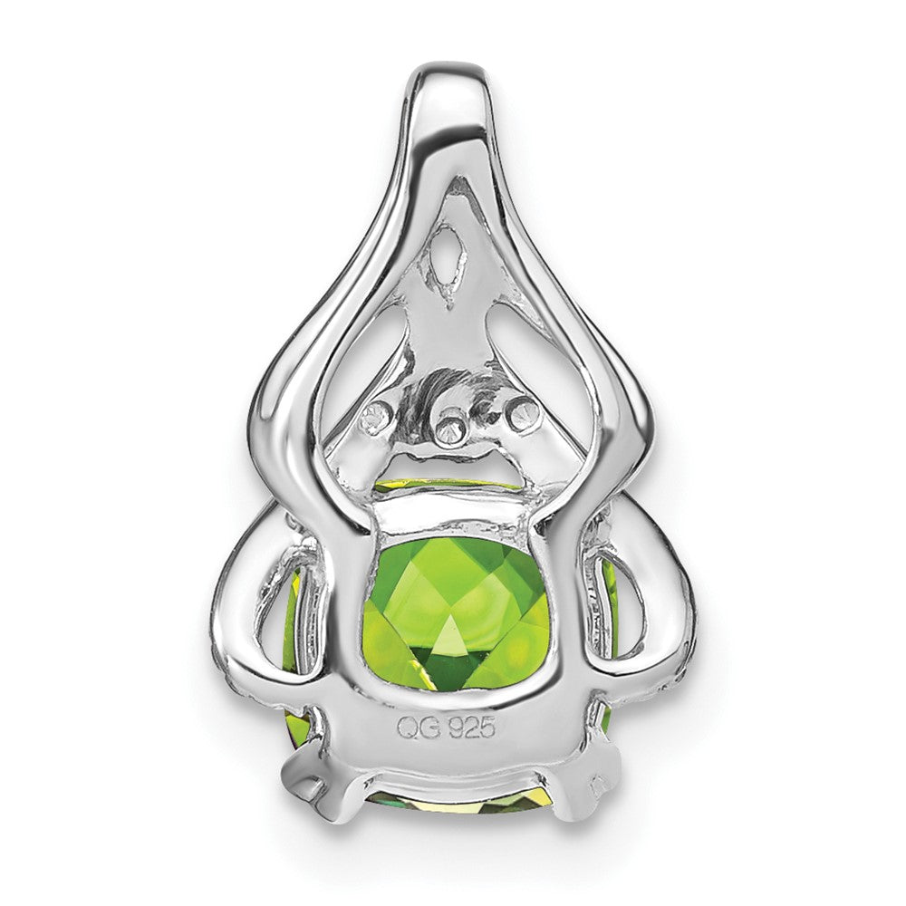 14k White Gold Cushion Peridot and Real Diamond Pendant