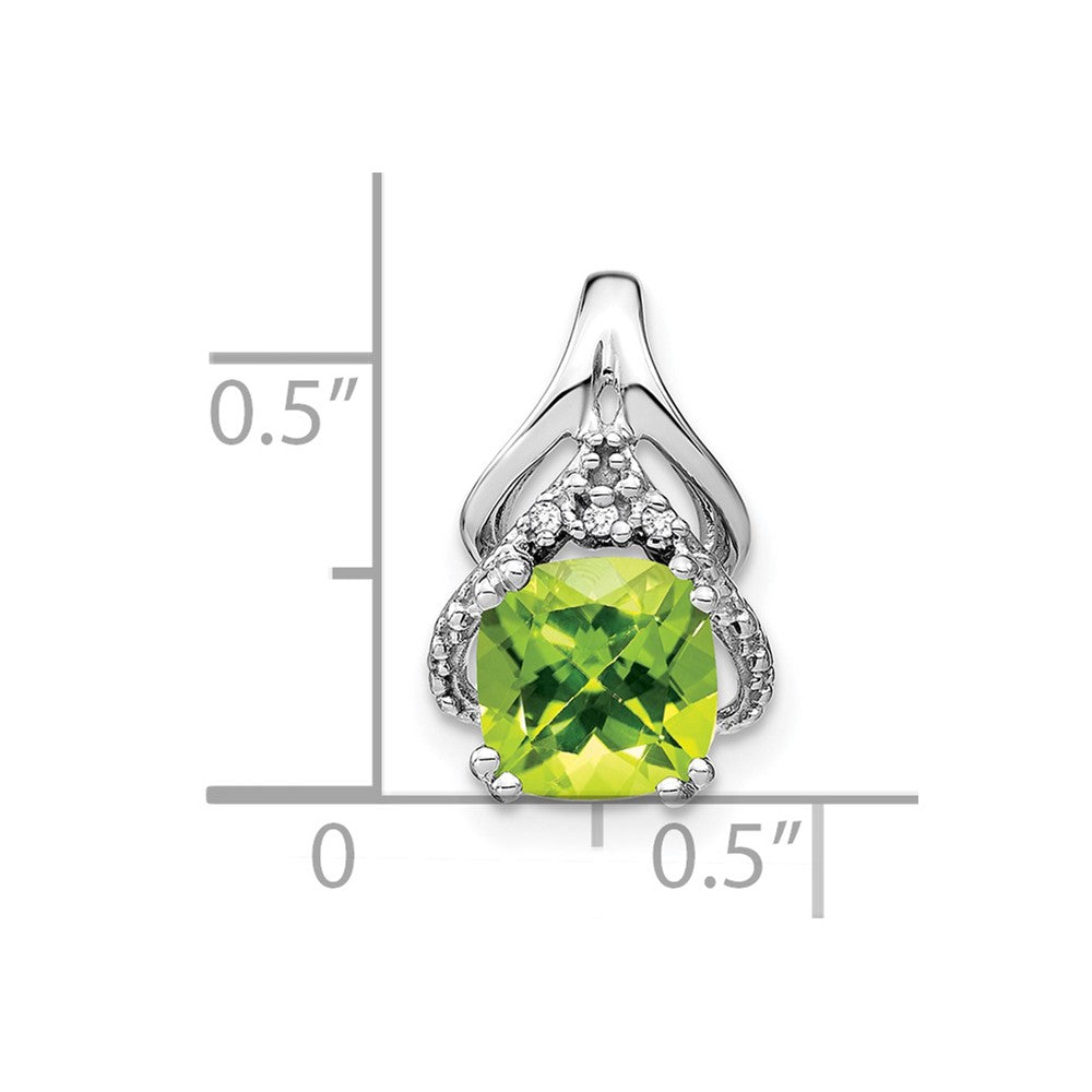 14k White Gold Cushion Peridot and Real Diamond Pendant