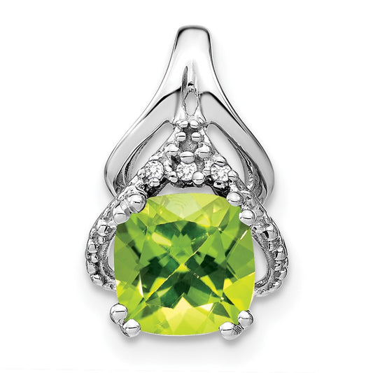 14k White Gold Cushion Peridot and Real Diamond Pendant