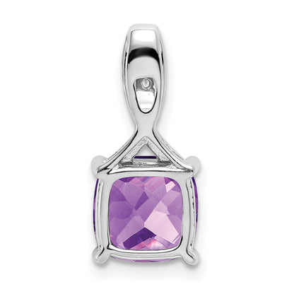 14k White Gold Cushion Amethyst and Real Diamond Pendant