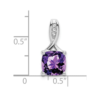 14k White Gold Cushion Amethyst and Real Diamond Pendant