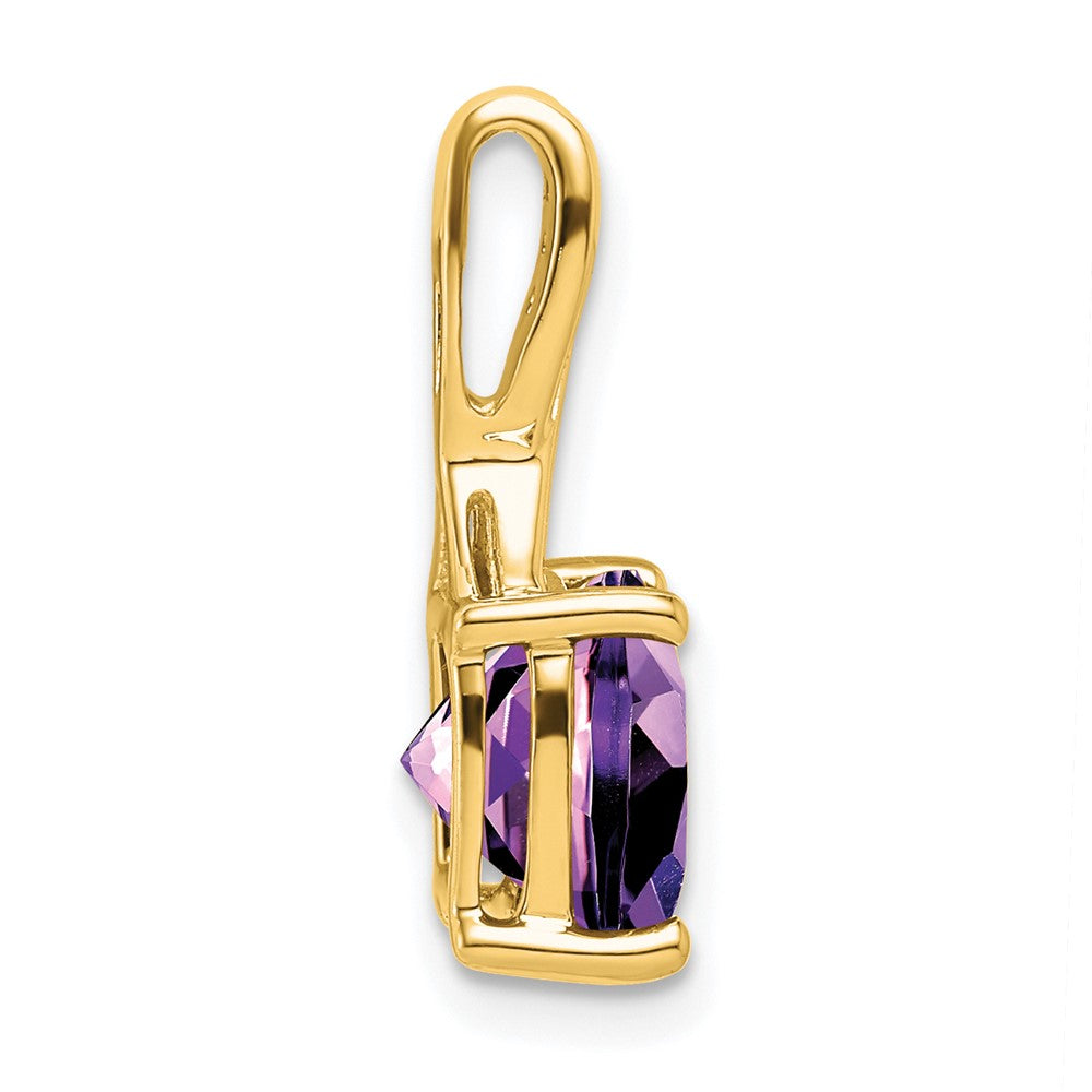 14K Yellow Gold Cushion Amethyst and Real Diamond Pendant
