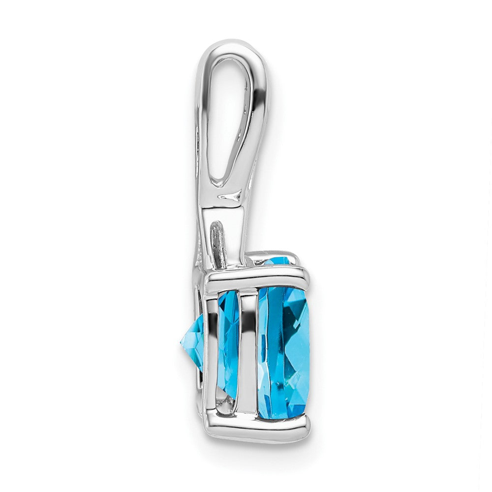 14k White Gold Cushion Blue Topaz and Real Diamond Pendant