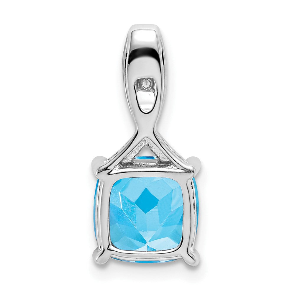 14k White Gold Cushion Blue Topaz and Real Diamond Pendant