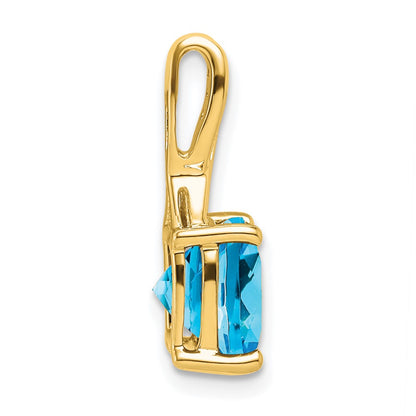 14K Yellow Gold Cushion Blue Topaz and Real Diamond Pendant