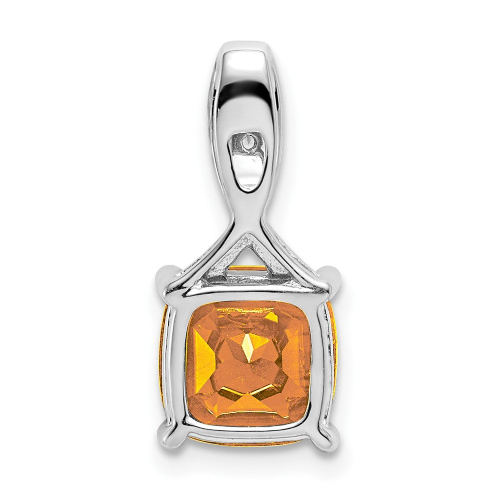 14k White Gold Cushion Citrine and Real Diamond Pendant