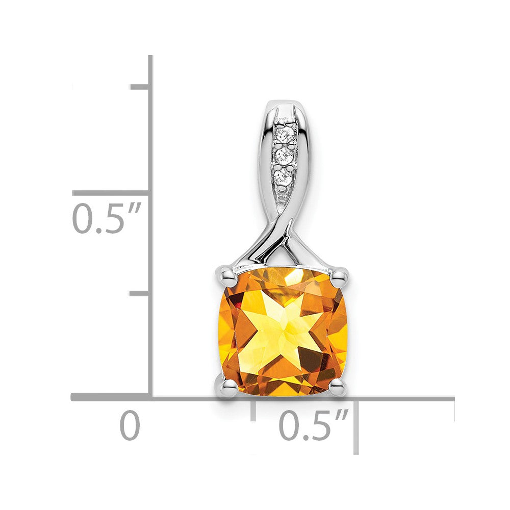 14k White Gold Cushion Citrine and Real Diamond Pendant