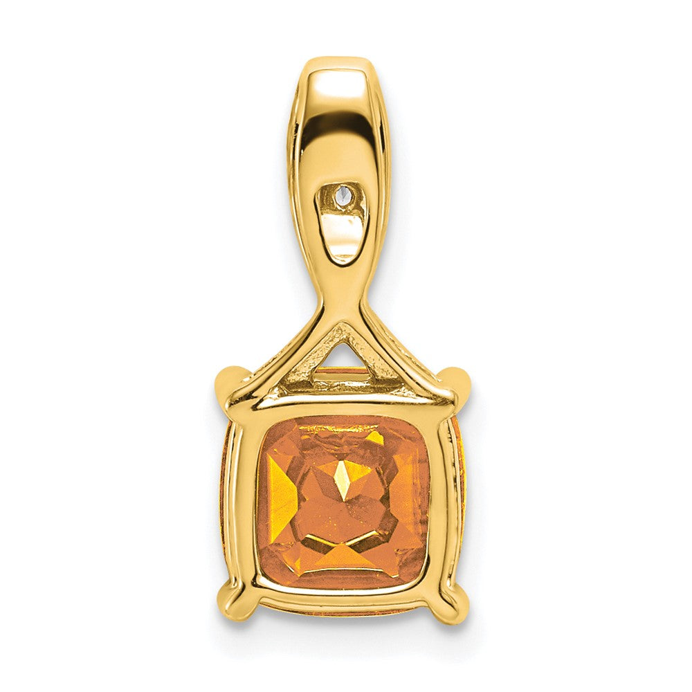 14K Yellow Gold Cushion Citrine and Real Diamond Pendant