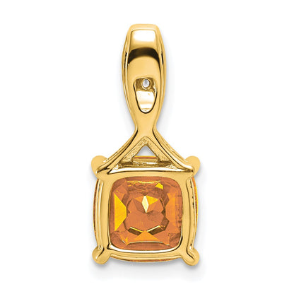 14K Yellow Gold Cushion Citrine and Real Diamond Pendant