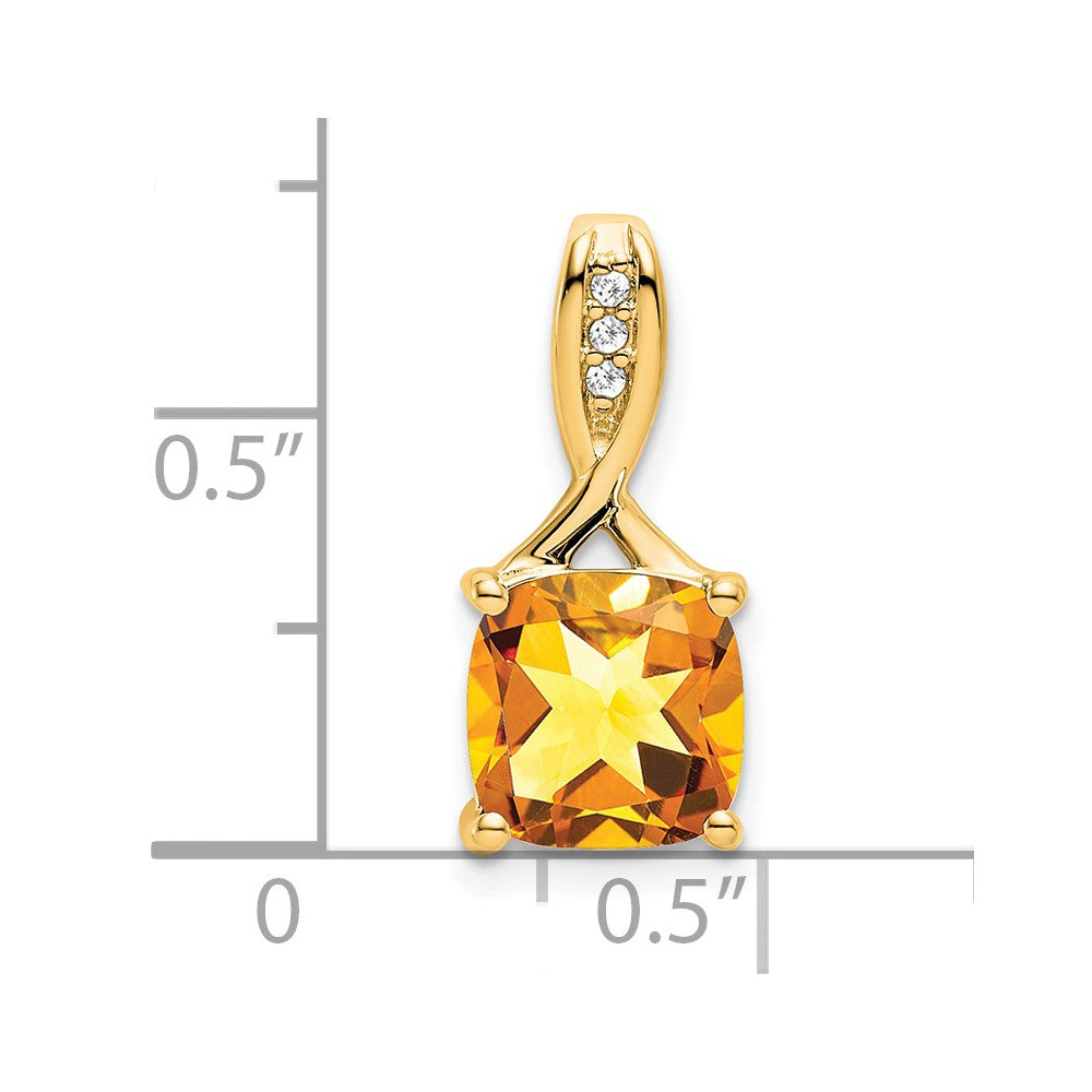 14K Yellow Gold Cushion Citrine and Real Diamond Pendant