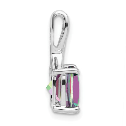 14k White Gold Cushion Mystic Fire Topaz and Real Diamond Pendant